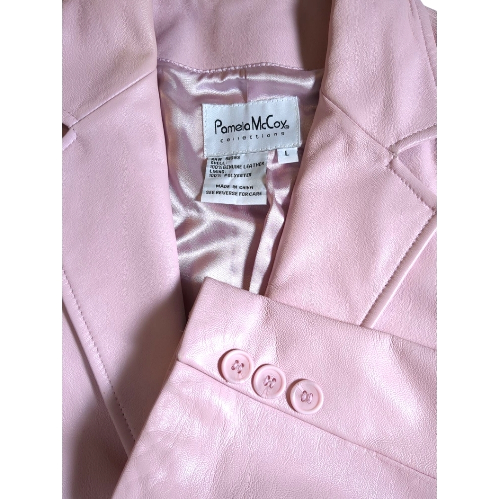 Pamela McCoy Blush Baby Pink Leather Blazer Jacket SZ Large Lk New! - Picture 6 of 7
